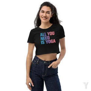 Crop top bio - All you need is yoga - bleu rose