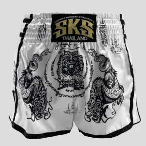 SHORT MUAY THAI SKS SAKYANT TIGER DRAGON BLANC