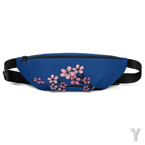 Sac Banane bleu - fleur rose