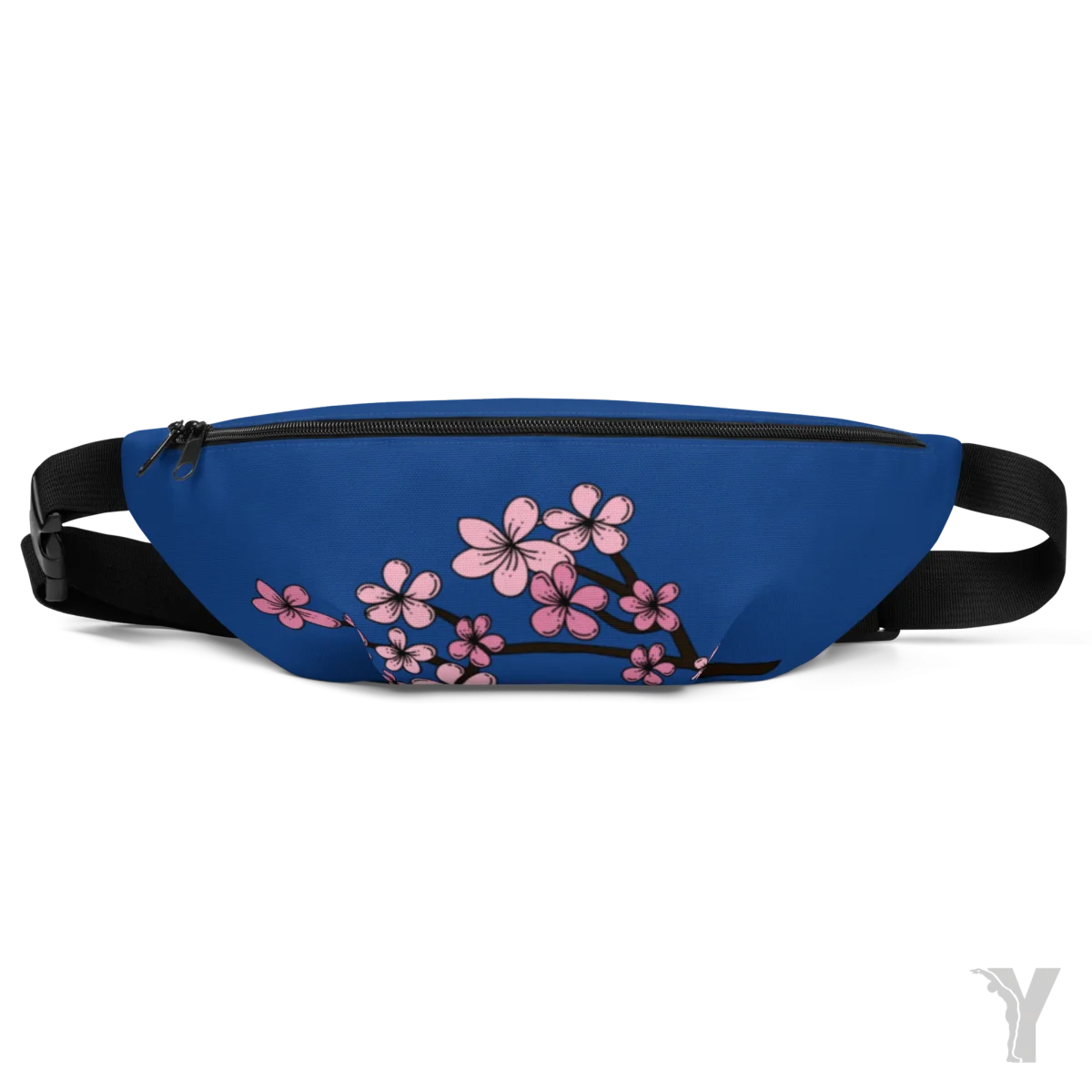 Sac Banane bleu - fleur rose