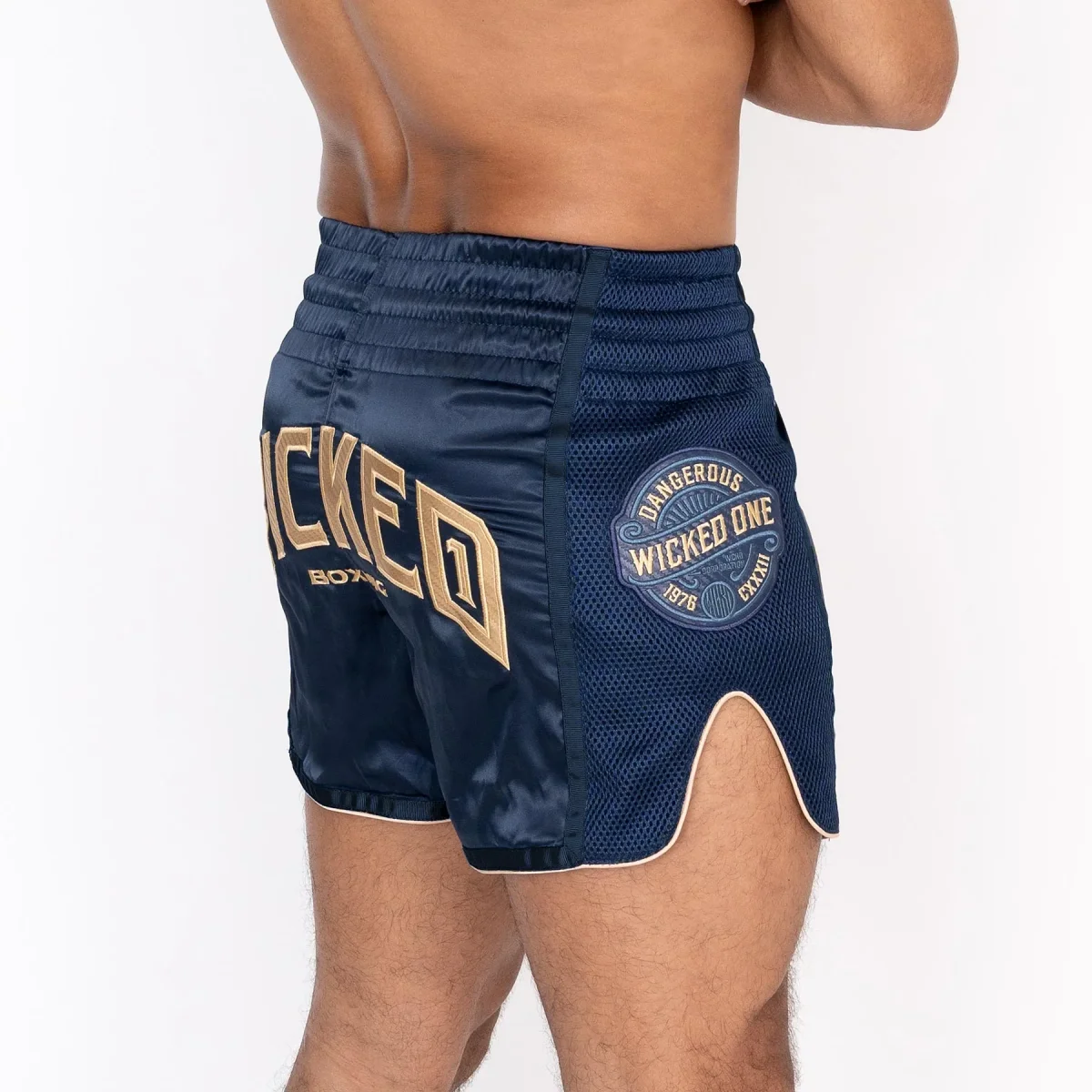 SHORT MUAY THAI WICKED ONE BLOCK NAVY/GOLD – Image 4