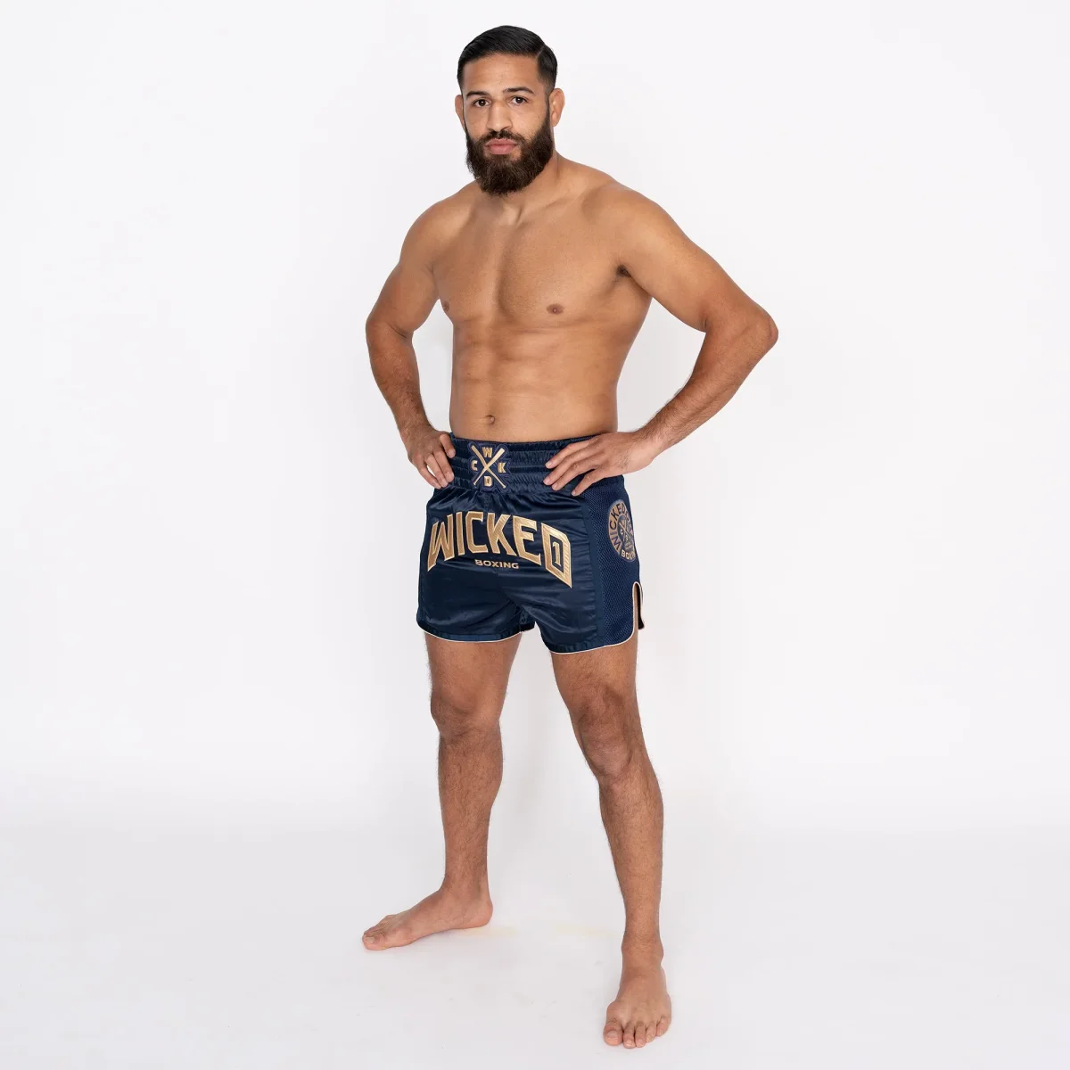 SHORT MUAY THAI WICKED ONE BLOCK NAVY/GOLD – Image 2