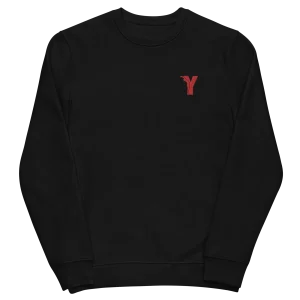 Sweatshirt éco-responsable yoga avec Logo Y Brodé Rouge en Coton Bio - Noir