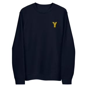 Sweatshirt écoresponsable avec Logo Y Brodé en Jaune en coton bio - Bleu Marine