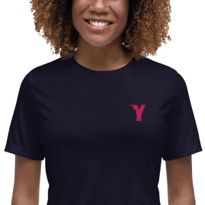 T-shirt femme décontracté yoga - Logo Y brodé rose