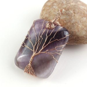 Pendentif Pierre Naturelle Améthyste & Arbre de Vie - Bijou zen