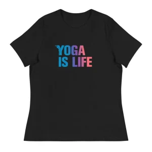 T-shirt - femme coupe ajustée - yoga is life - dégradé bleu rose